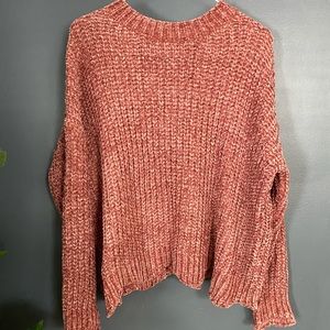 Scalloped oversized sweater - dark pink S/M